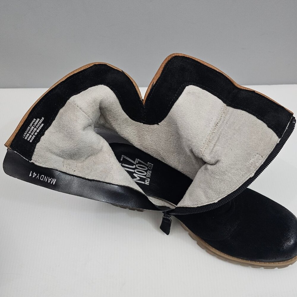 Miz Mooz Mandy Ankle Boot Womens EU 41 Black Suede Whipstitch Buckle Chunky Heel - Picture 10 of 16